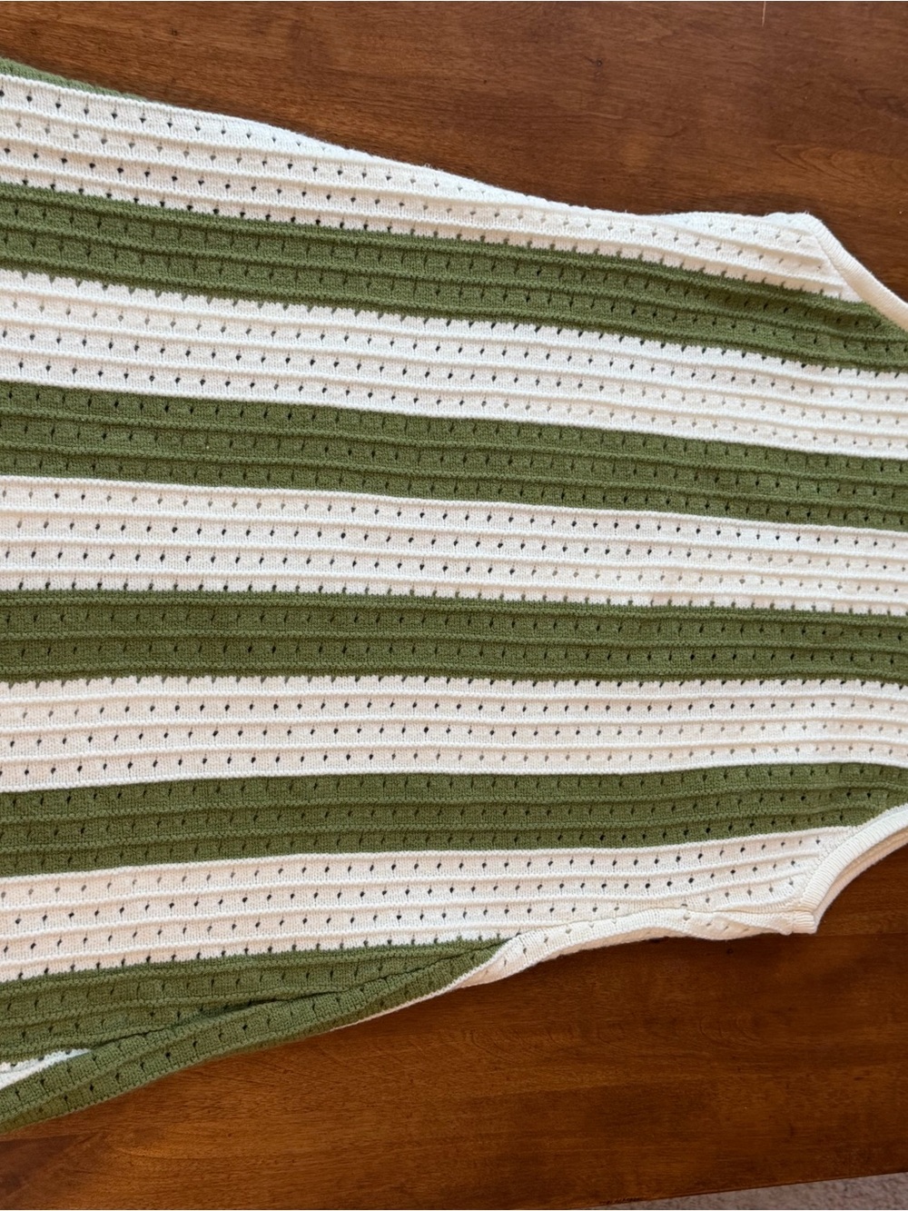 Anthropologie Olive and White Striped Eyelet Knit Midi Dress